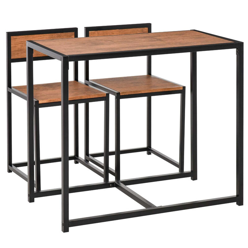 Industrial 3-Piece Dining Table and 2 Chair Set for Small Space in the Dining Room or Kitchen, Vintage Wood