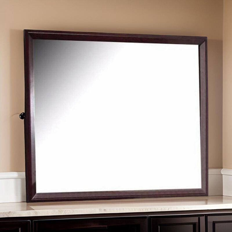 45 Inch Rectangular Wood Frame Mirror, Dark Brown-Benzara