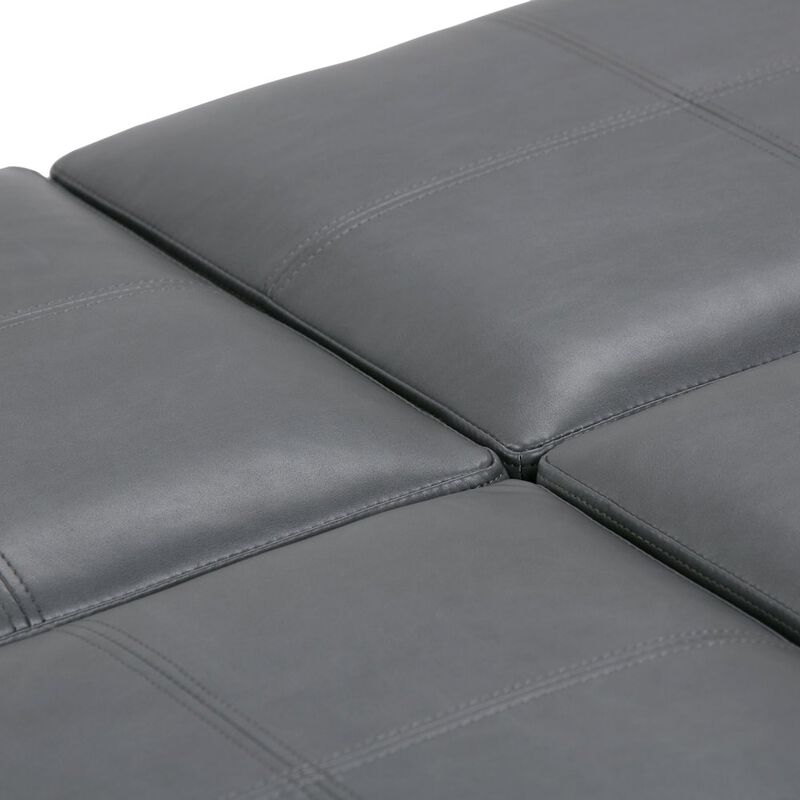 Simpli Home Avalon Square Coffee Table Storage Ottoman In Stone Grey Vegan Faux Leather