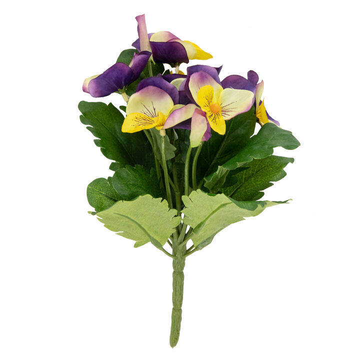 8" Lavender and Yellow Pansy Artificial Silk Floral Bouquet