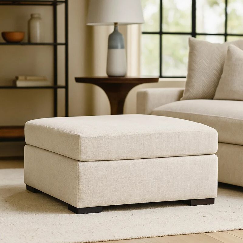 Akon Oversized Ottoman, Modern Plush Ivory Polyester 39 Inch Square image number 6