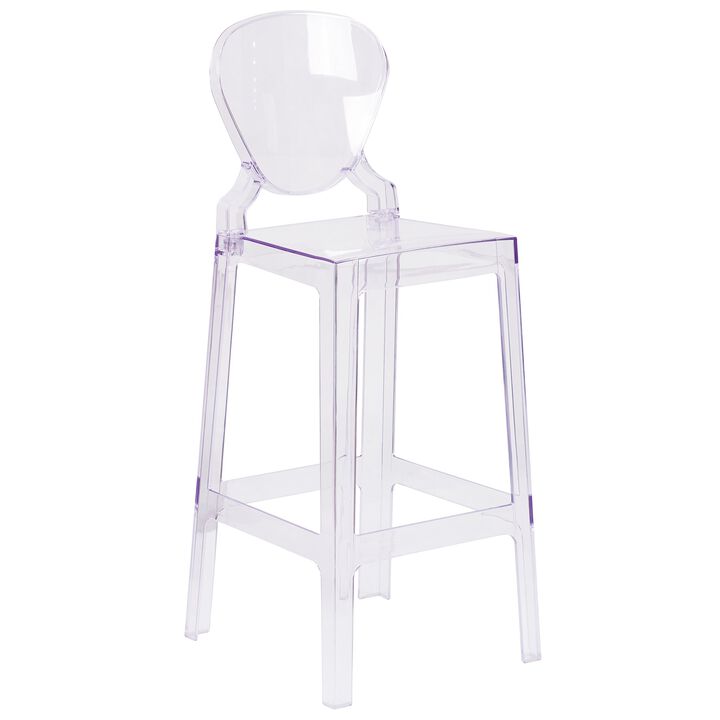 Flash Furniture Theo Ghost Barstool with Tear Back in Transparent Crystal