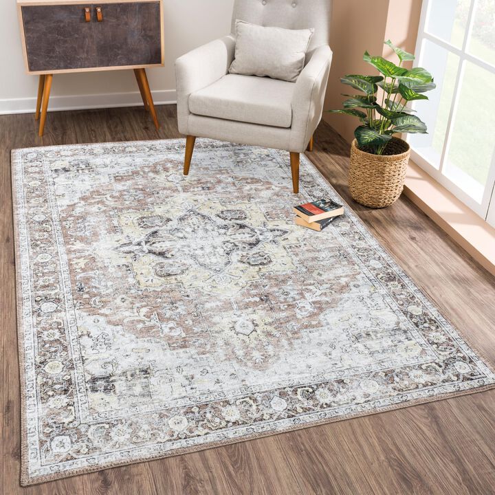 Bloom Rugs Washable Non-Slip 9' x 12' Rug - Blush/Beige Traditional Medallion Area Rug for Living Room, Bedroom, Dining Room, an