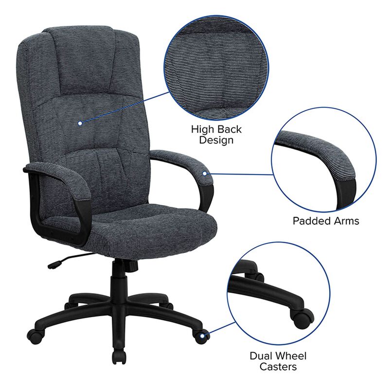 Rochelle High Back Gray Fabric Executive Swivel Office Chair with Arms image number 6