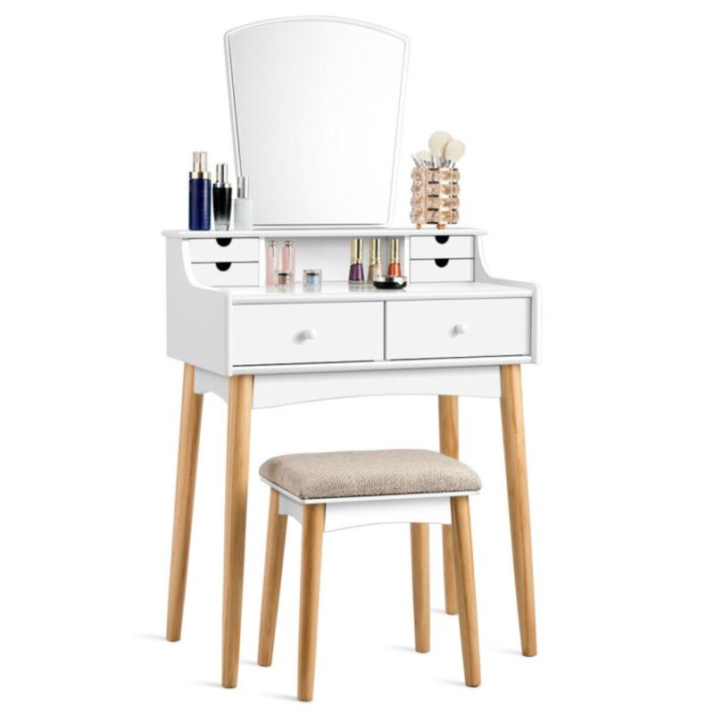 Makeup Vanity Set with 6 Drawers and Unique Shape Mirror