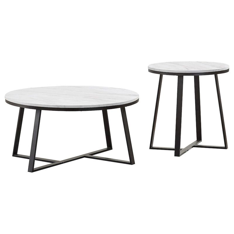 Coaster Hugo 2-piece Coffee and End Table Set White Faux Marble