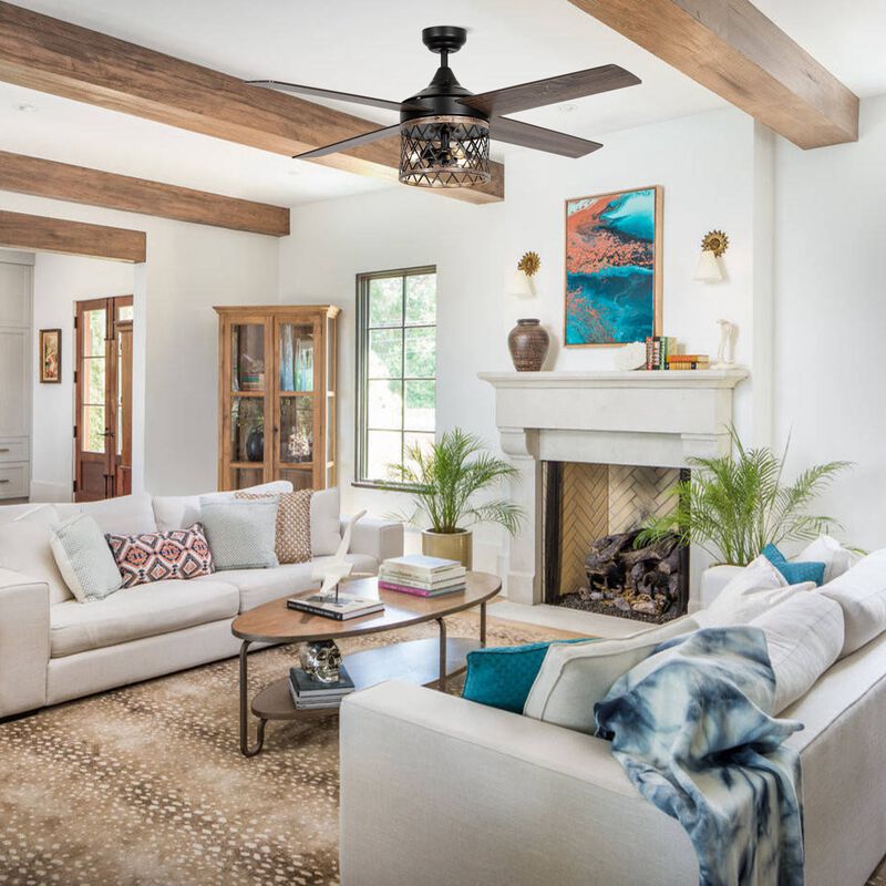 52" Farmhouse 4-Blade Caged Ceiling Fan with Remote Control