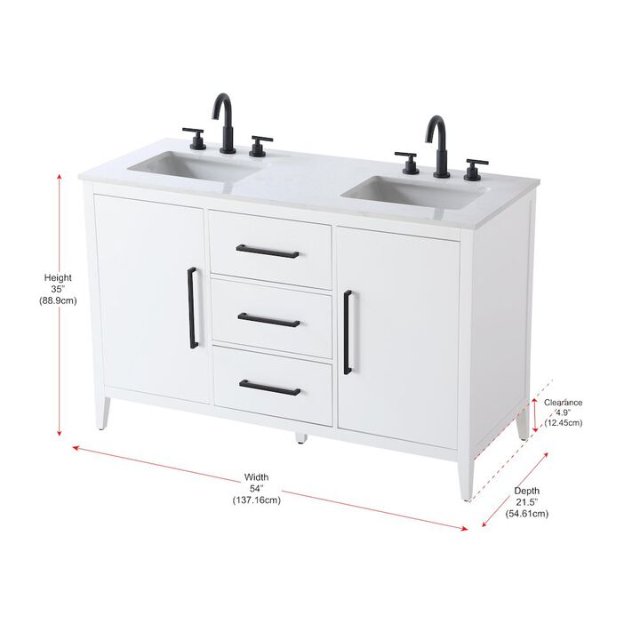 Elegant Kitchen and Bath 54 Inch Double Bathroom Vanity In White