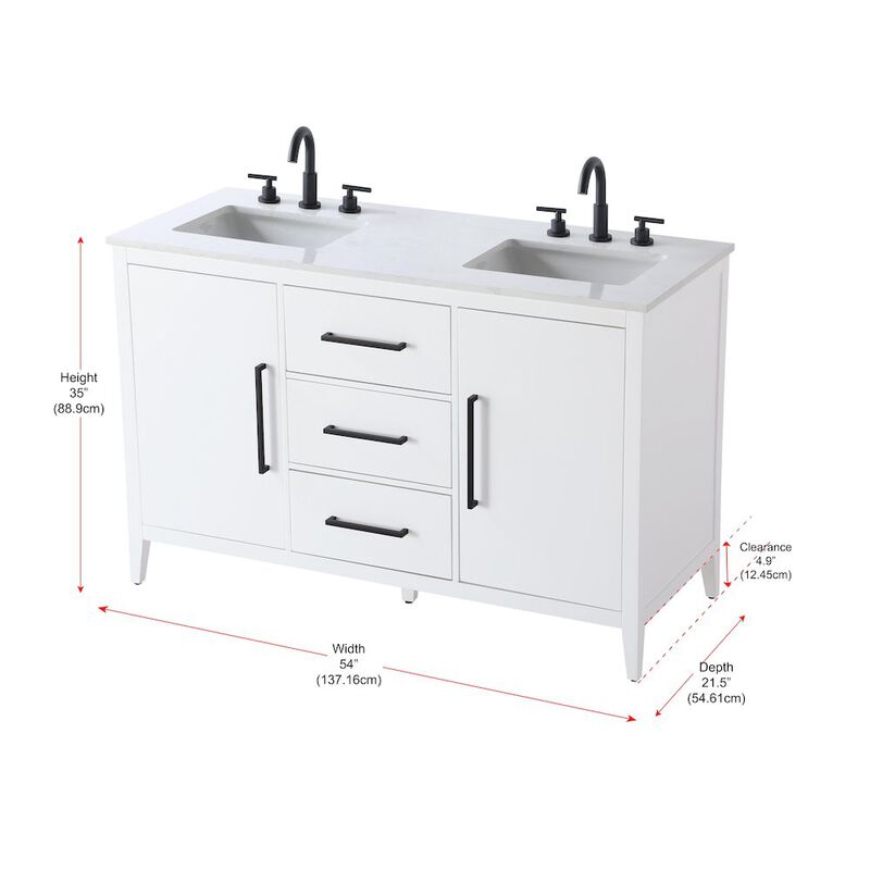 Elegant Kitchen and Bath 54 Inch Double Bathroom Vanity In White