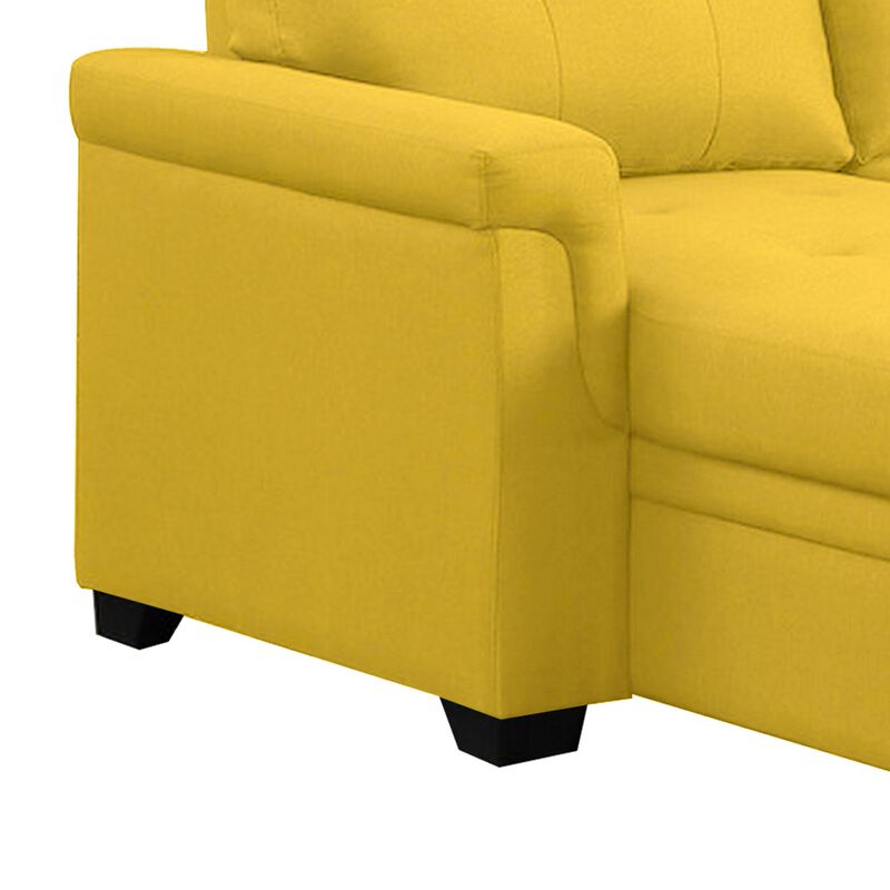 Elliot 84 Inch Sleeper Sectional Sofa with Storage Chaise, Yellow Fabric-Benzara image number 4