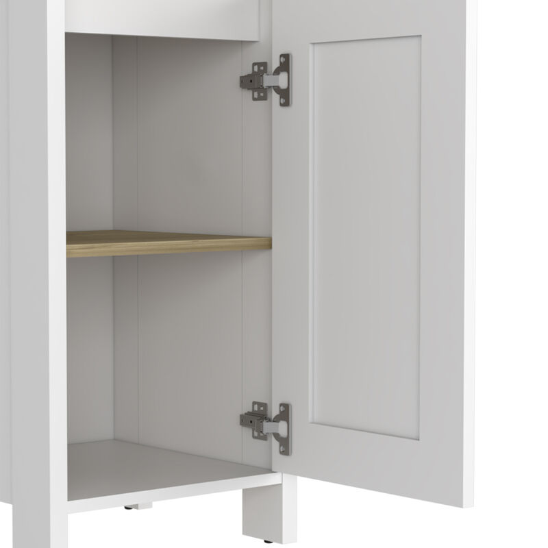 DEPOT E-SHOP New Haven Linen Single Door Cabinet, Two Interior Shelves, Two Open Shelves, Light Oak / White