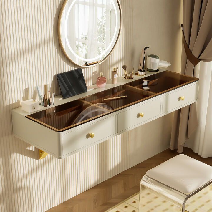 Whisen 47" Floating Shelf with 3 Drawers, Multi-Purpose Wall-Mounted Vanity Table, Mounted Desk