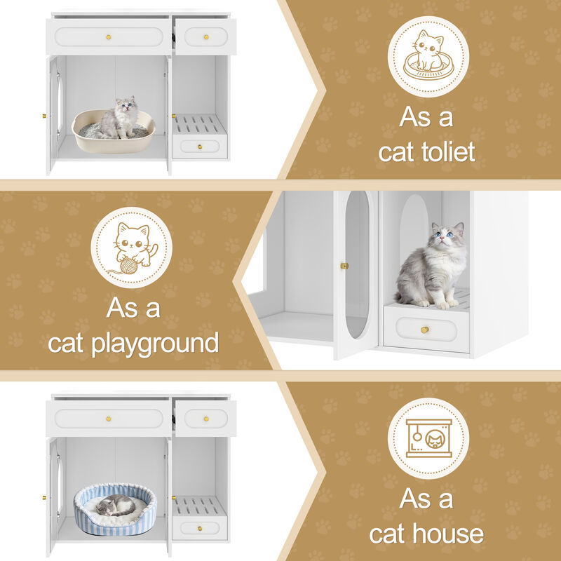 Whisen 37" Pet Furniture, Cat Litter Box Enclosure with 2 Drawers & Side Collection, MDF & Acrylic Hidden Litter Furniture End Table image number 4