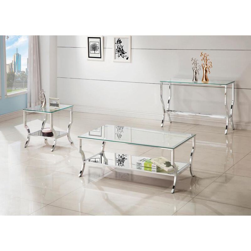 Coaster Co. of America Saide Rectangular Sofa Table with Mirrored Shelf Chrome