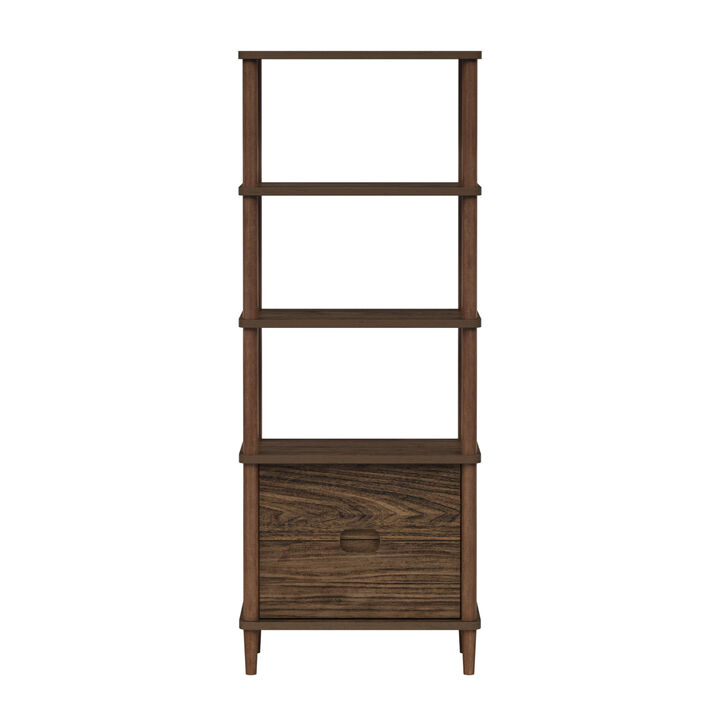 Teamson Home Ellery Freestanding 5-Tier Storage Cabinet with Open Shelves & Drawers, Walnut
