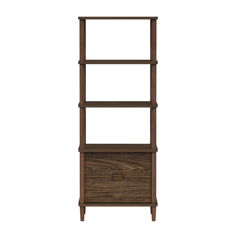 Teamson Home Ellery Freestanding 5-Tier Storage Cabinet with Open Shelves & Drawers, Walnut image number 1