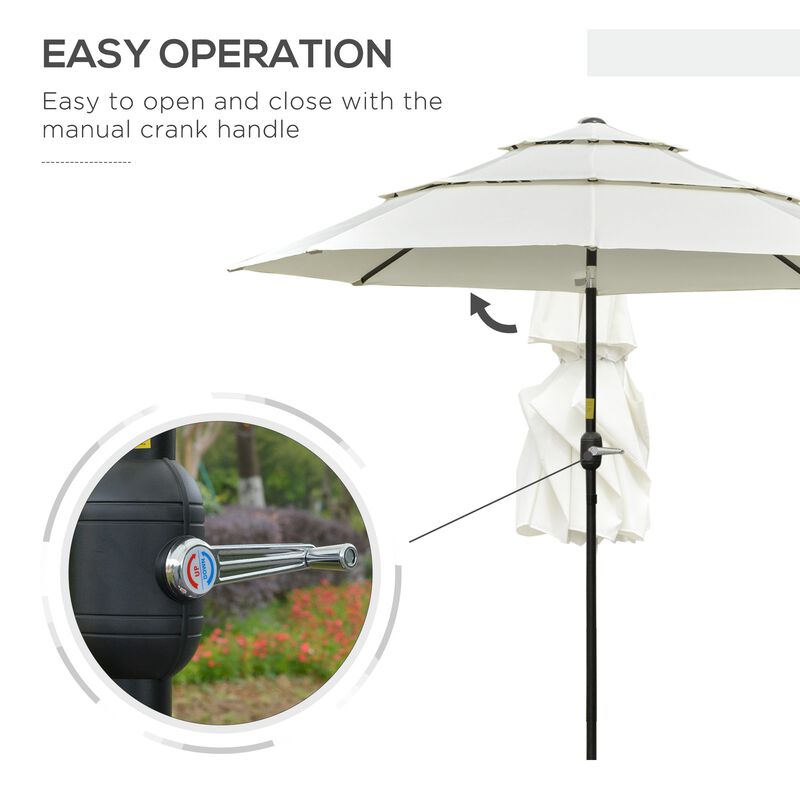 Beige Patio Canopy: 9ft 3-Tier Umbrella with Crank and Tilt