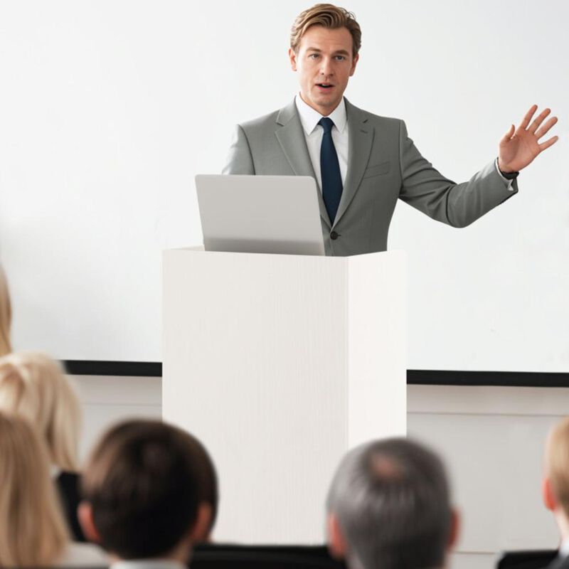 Hivvago Rolling Podium Stand with 2 Shelves and Lockable Wheels