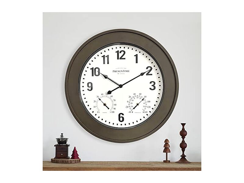 Bradford Farmhouse Weather Station Faux Wall Clock 20 Inch Outdoor Home Decor image number 1