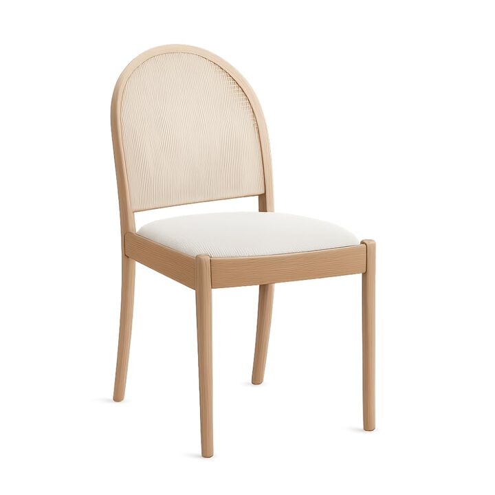 GOODSILO Set of 2 Rattan Backrest Dining Chairs, Upholstered Armless Kitchen Chairs with Padded Seats and Solid Wood Legs for Dining and Kitchen Use