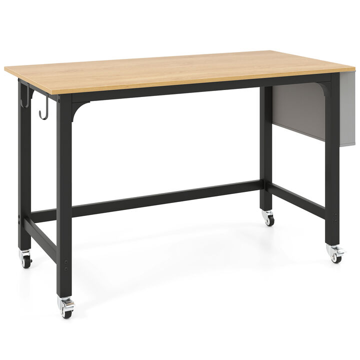 Rolling Home Office Computer Desk with Headphone Hooks and Lockable Casters