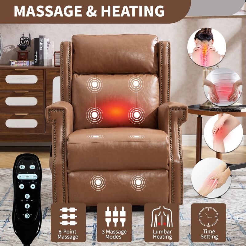 Manual Recliner Chair in Faux Leather for Living Room with Heavy Duty Motion Mechanism, 8 vibrating nodes and 3 massage modes image number 4
