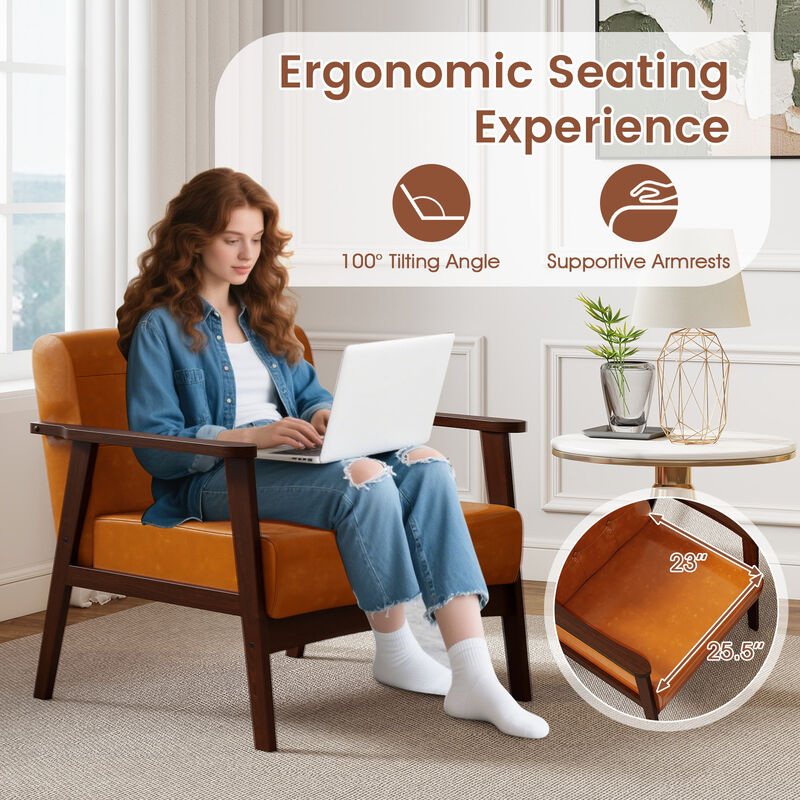 Living Room Accent Chair with Solid Rubber Wood Frame and Comfortable Armrests image number 3
