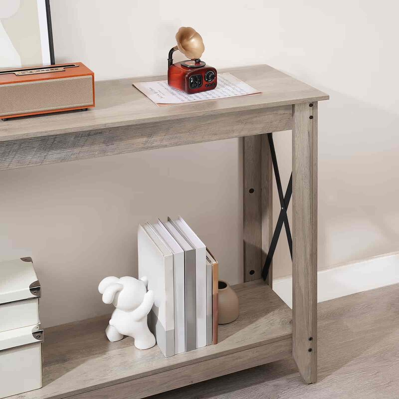 Farmhouse Entryway Console Table with Power Outlets & USB Charging -Greige image number 4