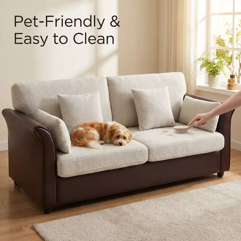 Vipbear 78 Inch 2-Seater Loveseat Sofa, Chenille & PU Leather Upholstered Couch with Cushions image number 2