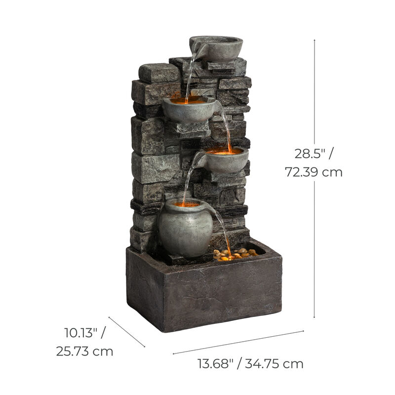 Outdoor 4-Tier Cascading Water Fountain with LED Lights, Gray image number 5