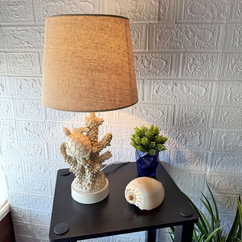 Sea Turtle Coral Table Lamp 17 Inch Resin Coastal Accent Light With Shade image number 5