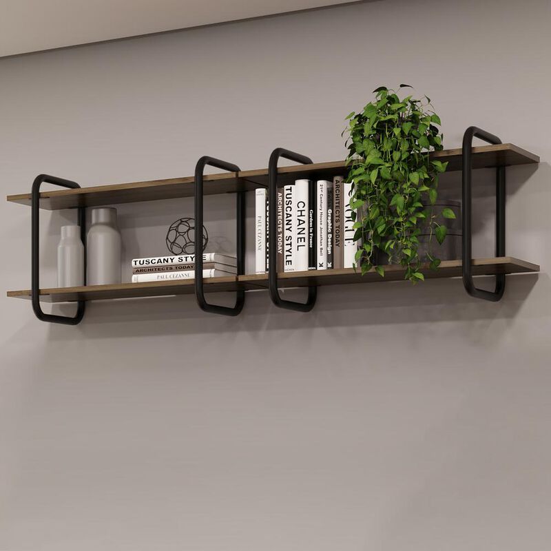 Techni Mobili Modern Floating Wall Shelves, Walnut