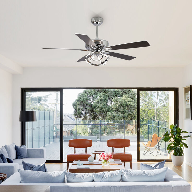 52 in. Integrated LED Chrome Reversible Blades Ceiling Fan with Light and Remote