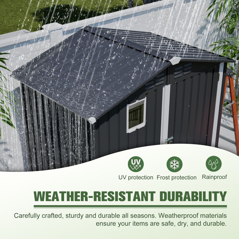 WOW PIONEER Waterproof Weather-Resistant Metal Outdoor Utility Storage Shed with Lockable Door for Backyard Garden Patio Lawn Tool Organization image number 7