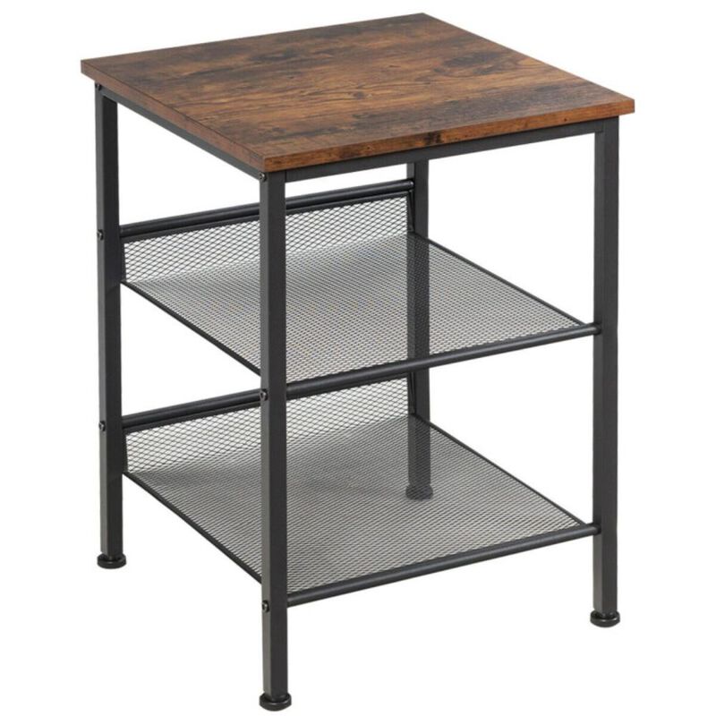Hivvago 3-Tier Industrial End Table with Mesh Shelves and Adjustable Shelves