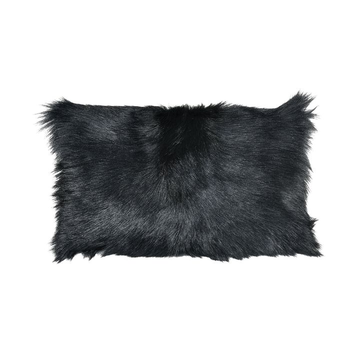 20" Solid Black Lamb Fur Design Rectangular Throw Pillow