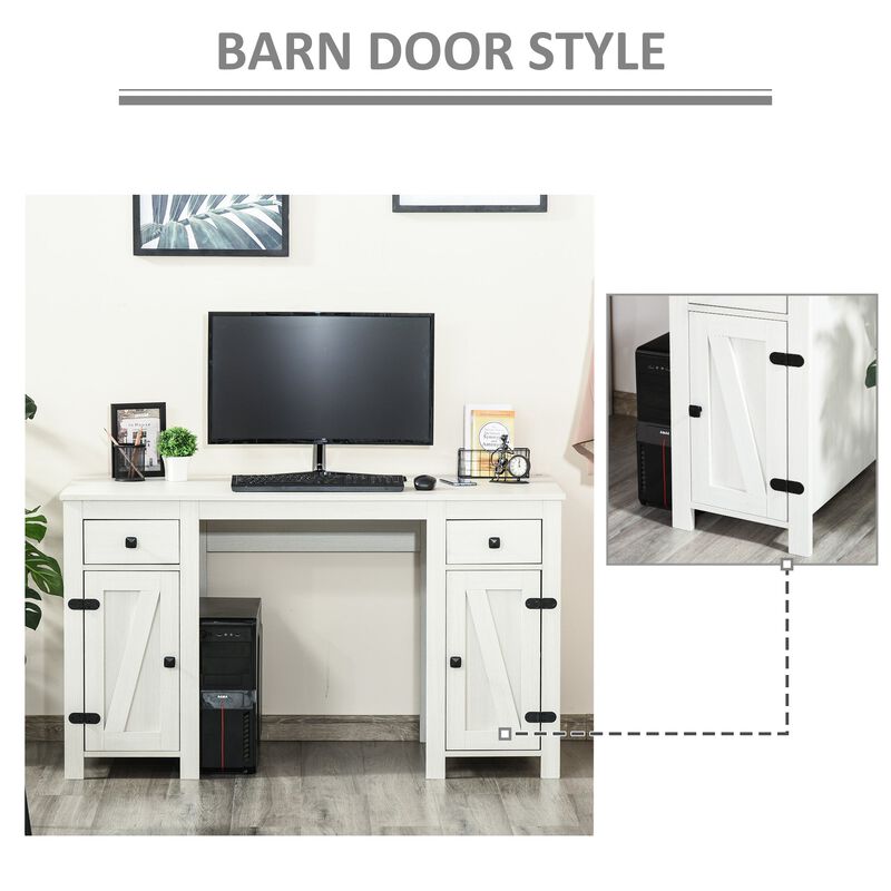 White Barn Door Desk: Home Office Writing Desk with Adjustable Shelf
