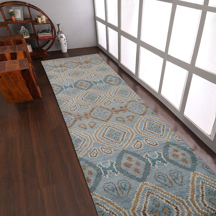 HAND KNOTTED WOOL Geometric AREA RUGS  - Runner Shape, Geometric Modern, Medium Pile Handmade Area Rugs for Living Room, Bed Room (N00803)