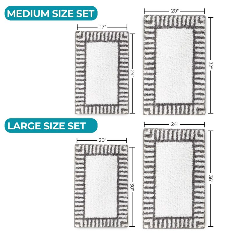Soft Tufted Shag Bathroom Rug Set of 2 with Stripe Pattern image number 3