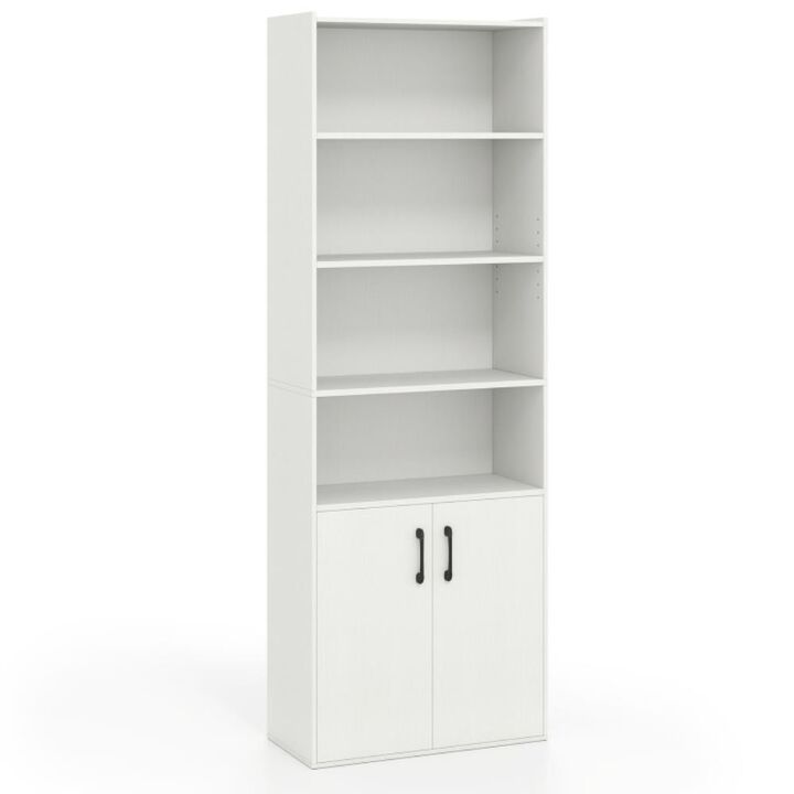 Hivvago Bookcase 6-Tier with Adjustable Shelves and 2-Door Cabinet