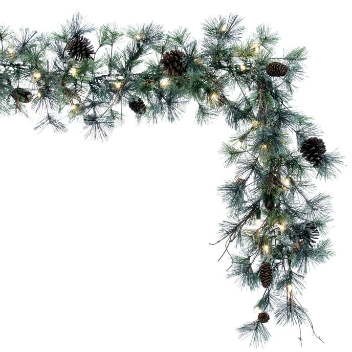 Vickerman 9' Dakota Artificial Christmas Garland - Warm White Dura-lit LED Mini Lights - Faux Christmas Garland - Indoor Seasonal Home Decor - Garland for Mantle - Garland for Staircase