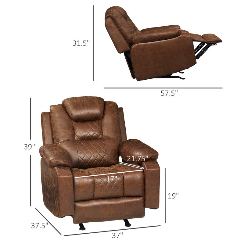 HOMCOM Overstuffed Manual Recliner Chair with Thick Sponge Padded Headrest and Armrest, Rocking Function, for Living Room, Brown