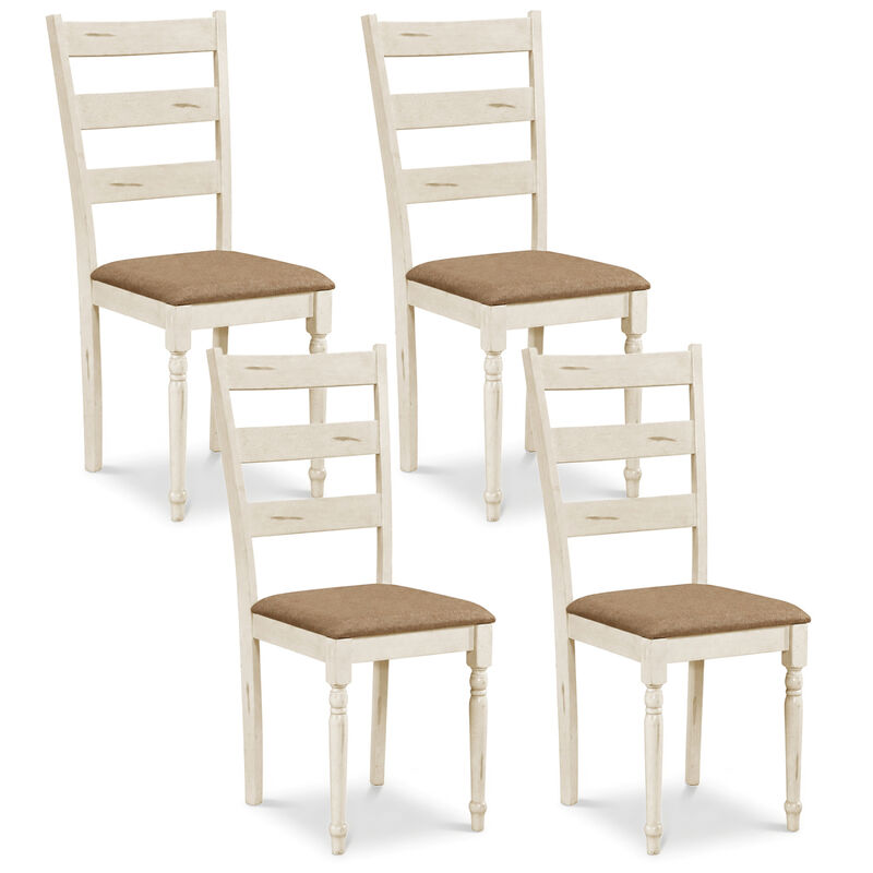 Wooden Dining Room Chairs Set of 4 with Linen Upholstered Seats and Slatted Backs-White image number 0