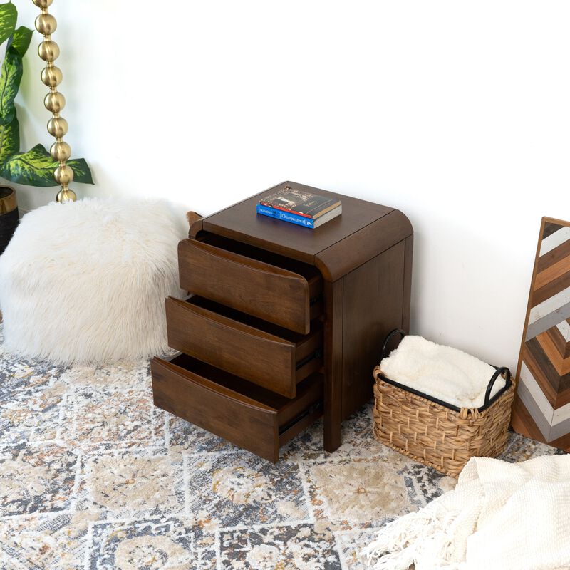 23.6" Assembled Mid Century Nightstand 3-Drawer Solid Wood Bedside Table image number 4