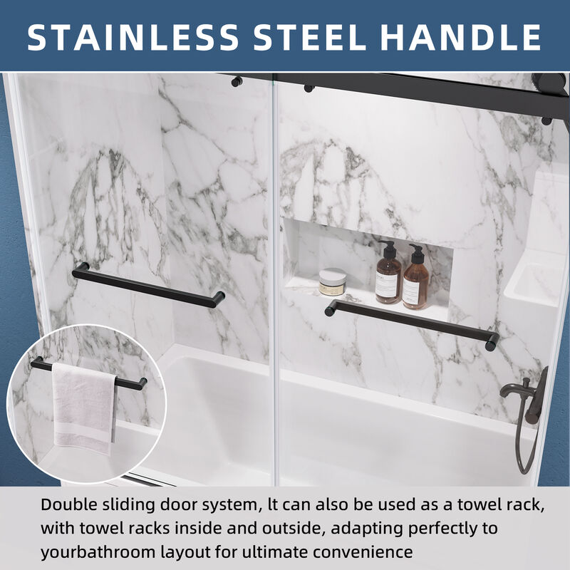 60x60 Shower Door with Assembly Template, Frameless Design and Silent Rollers