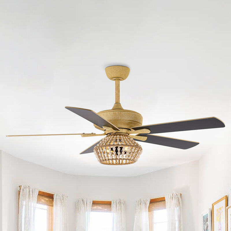 52" BohoSand Gold Cage Ceiling Fan with Remote and Light Kit