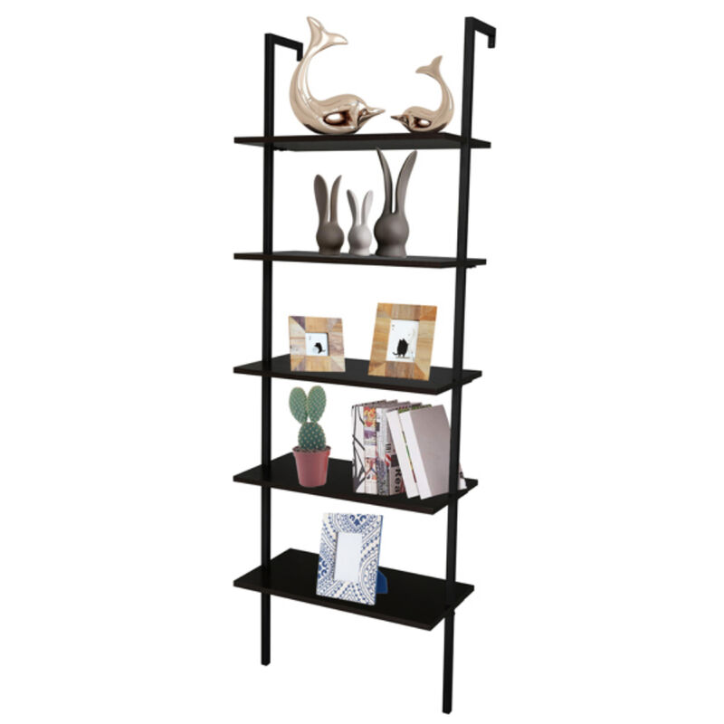 Industrial 5-Tier Ladder Shelf with Wood Shelves and Metal Frame