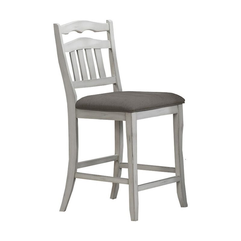 Zeke Counter Height Chairs, Set of 2, Ladder Back, Classic White Wood, Dark Gray