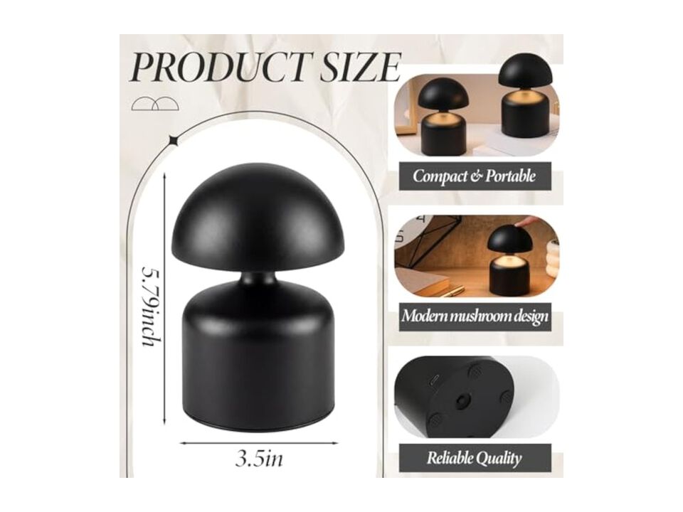 Rechargeable Cordless Touch Control Modern 2 Pack Mushroom Lamps For Living Room