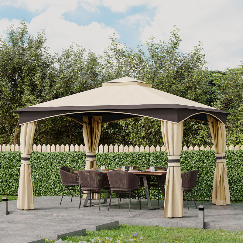 10' x 12' Outdoor Patio 2-tier roof Gazebo Canopy Steel Frame w/ Mesh Sidewalls
